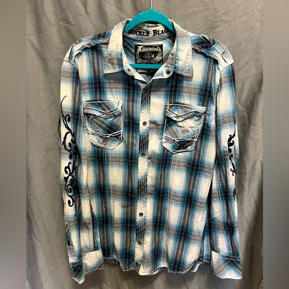 Buckle black label long sleeve casual dress shirt.